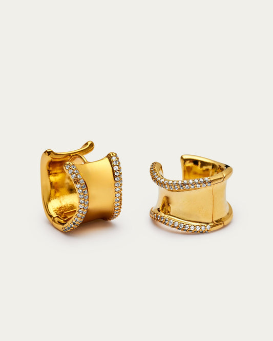Double Row Pavé Solid Huggie Hoop Earrings